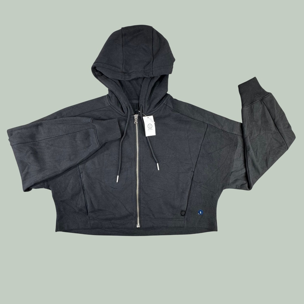 Gilly Hicks Go Recharge Black Full Zip Cropped Hoodie Small NEW Sporty Soft Girl